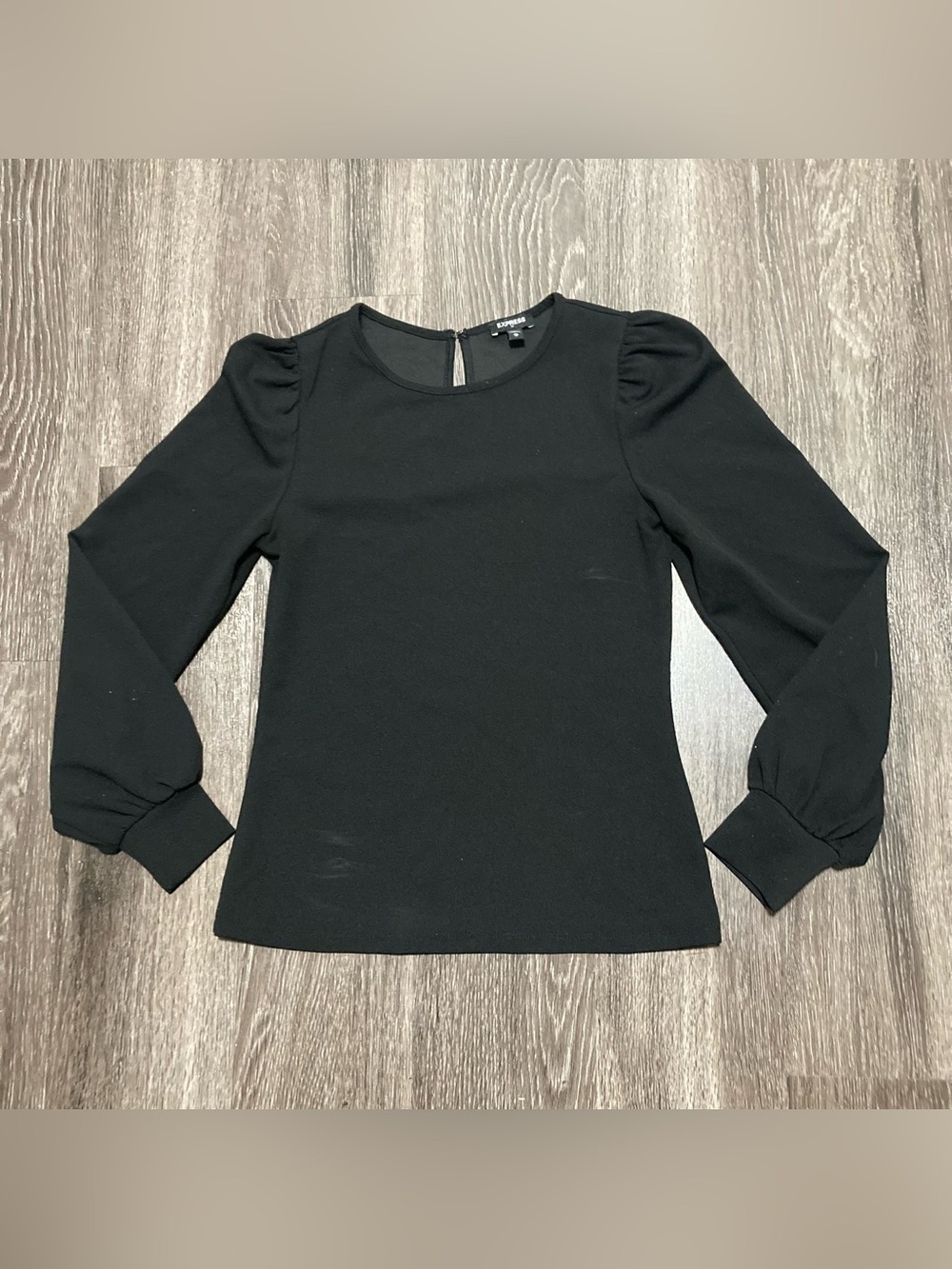 EXPRESS Black Puff Long Sleeve Crew Neck Blouse Top XS